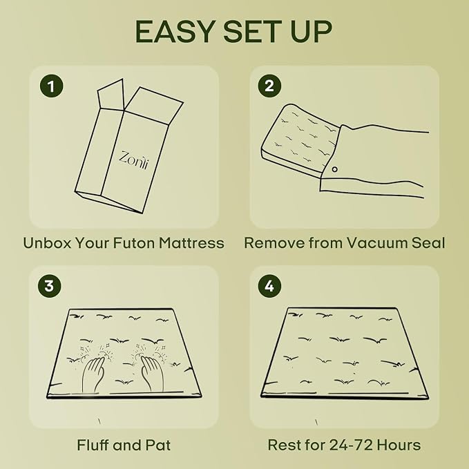 ZonLi Japanese Floor Futon Mattress Twin Size 75"x 39", 100% Cotton Cover 4'' - Image 9