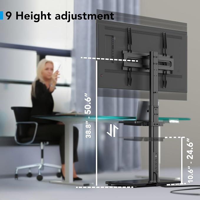 AX WABER Floor TV Stand with Power Outlet& Shelf, Universal TV Stand Mount - Image 3