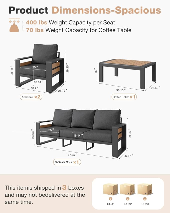 Aoxun Aluminum Patio Furniture Set, 5 Seats Luxury Outdoor Sectional - Image 7
