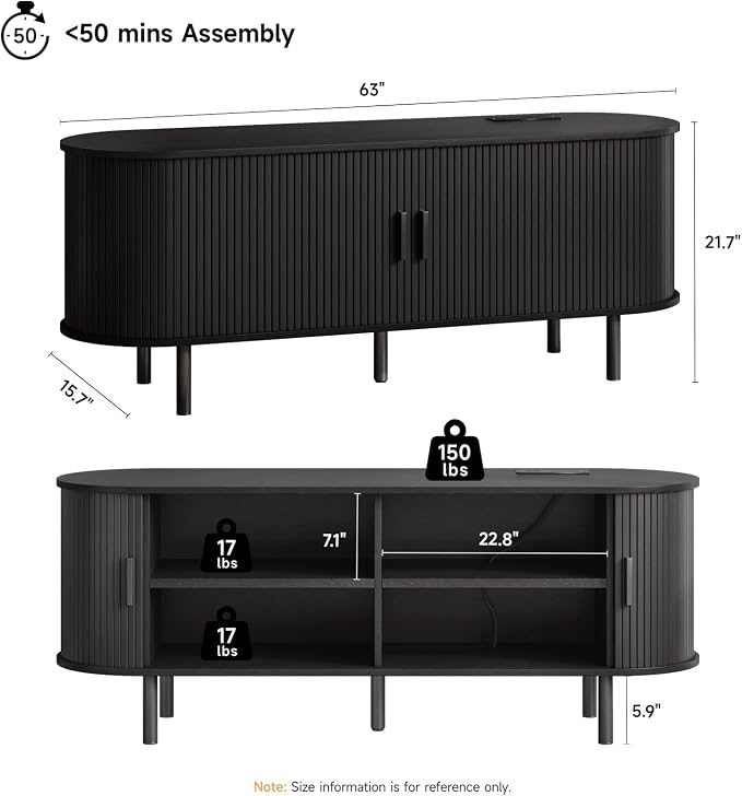 ONBRILL 63" TV Stand with Power Outlet - Image 2