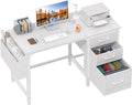 Lufeiya White Desk with File Drawers Cabinet, 47 Inch Reversible Computer Desk by LUFEIYA