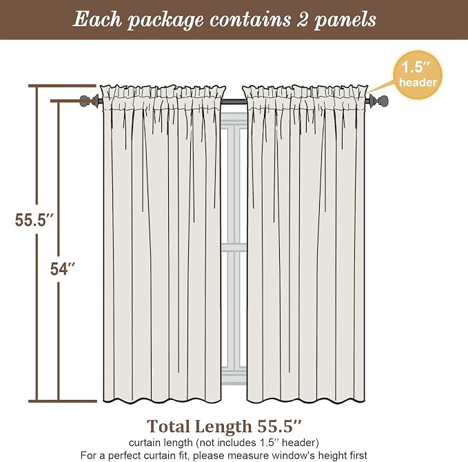 Chyhomenyc Semi Sheer Curtains 54 Inch Length - Image 5