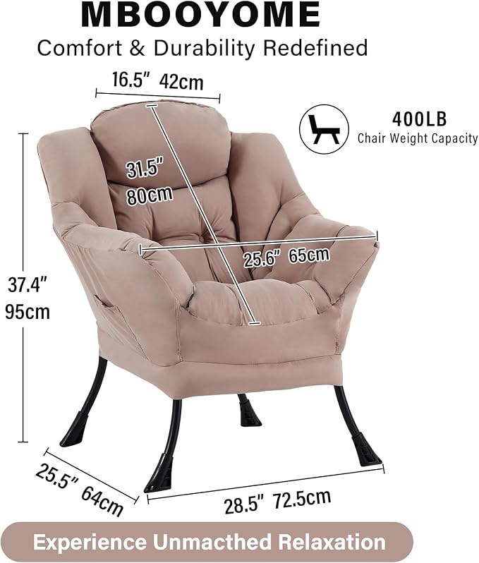 MBOOYOME Lazy Chair, Modern Soft Reading Chair Accent Contemporary Sofa Chair - Image 3
