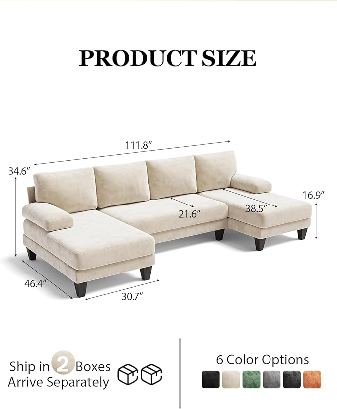U-Shaped Sectional Couches for Living Room | 112 Inch Modern Sectional Couch | - Image 2