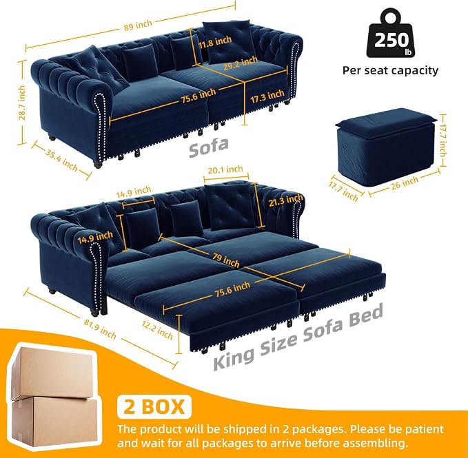 89" King Size Sleeper Sofa Bed - Image 2