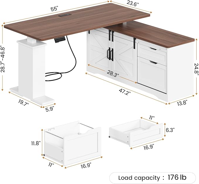 SEDETA Farmhouse L Shaped Standing Desk, 55 inch Height Adjustable Corner Desk - Image 2