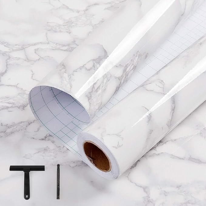 practicalWs White/Grey Marble Contact Paper 17.7" x 196.8", Marble Wallpaper by practicalWs