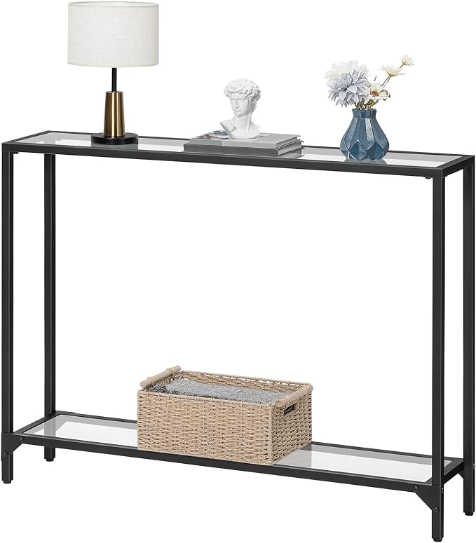 HOOBRO 39.4" Narrow Console Table, Tempered Glass Sofa Table, Behind Couch - Image 9