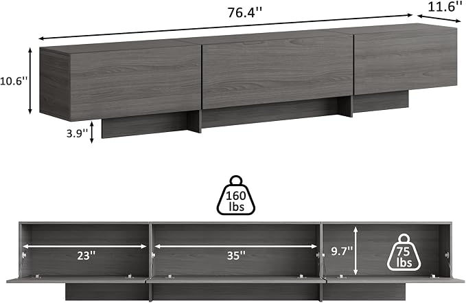 Coffee Table and TV Stand Set of 2, 76.4'' Modern TV Console, Entertainment - Image 2