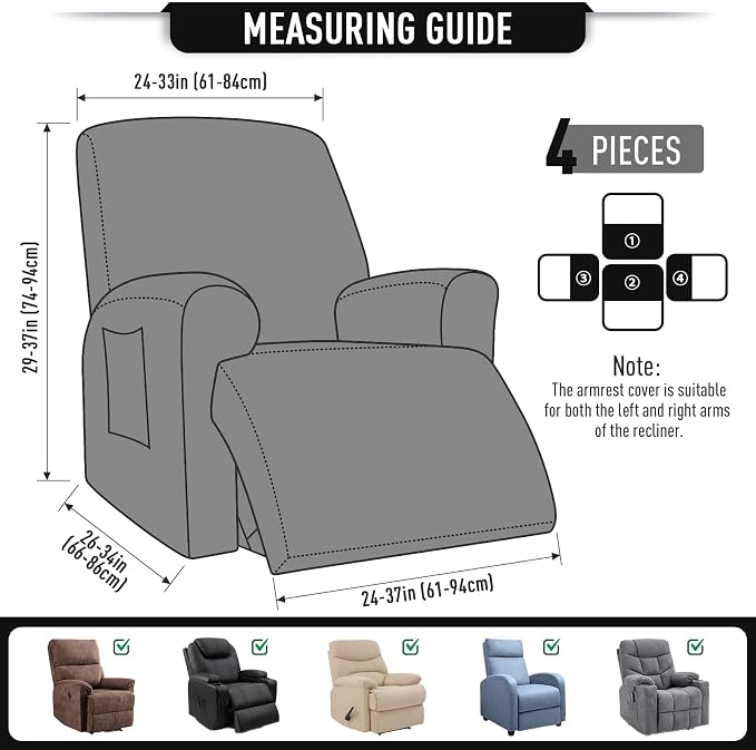 TAOCOCO Recliner Cover 4-Pieces, Recliner Stretch Sofa Slipcover, Recliner - Image 5