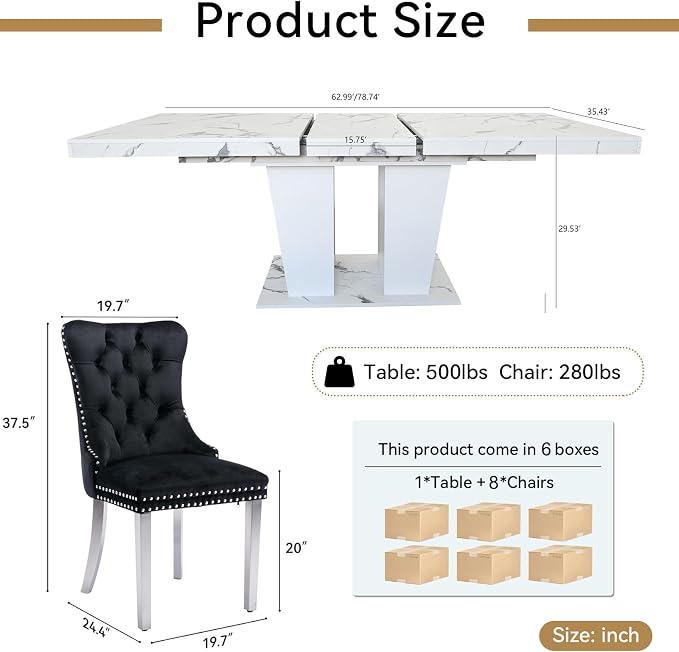 Henf 9 Pieces Faux Marble Dining Table Set - Image 7