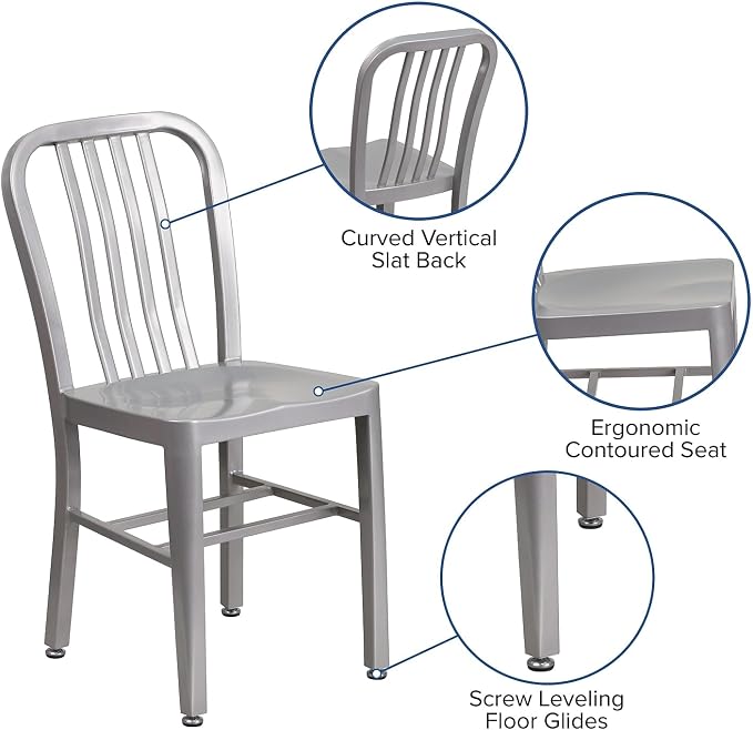 Flash Furniture Commercial Grade Silver Metal Indoor-Outdoor Chair - Image 4