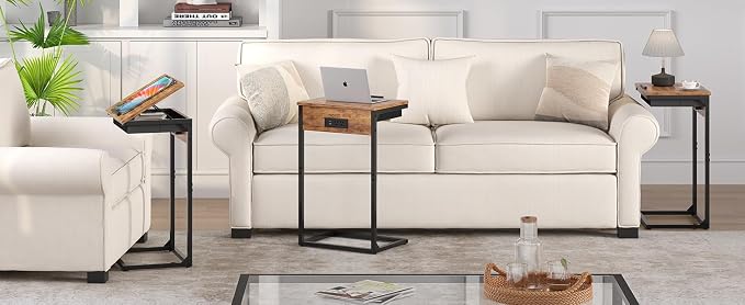 sthmec C Shaped End Table with Charging Station, 45° Tiltable Adjustable Flip - Image 7