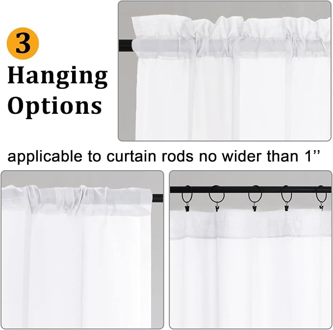 Gwine White Sheer Curtains 90 Inches Long 2 Panels Set, Light Filtering Solid - Image 4