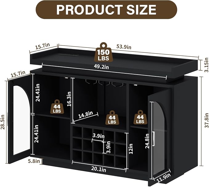 Wine Bar Cabinet with Power Outlet & LED Light, Coffee Bar Cabinet - Image 2