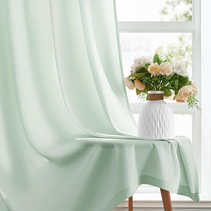 HOMEIDEAS Non-See-Through Sage Green Privacy Sheer Curtains, 52 X 84 Inches - Image 5