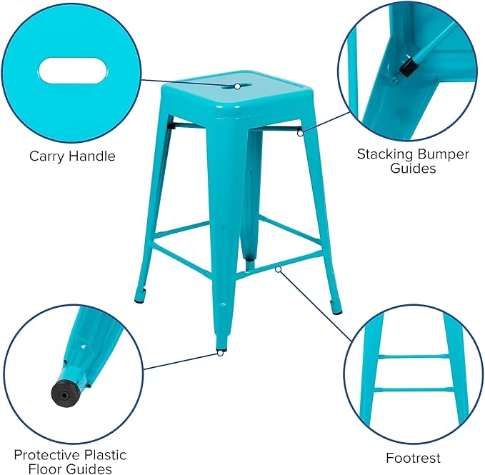 Flash Furniture Lily 24" High Metal Counter-Height, Indoor Bar Stool in Teal - Image 5
