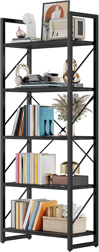 DWVO 5 Tier Bookshelf, Industrial Bookshelves Open Shelf Bookcase, Storage - Image 6