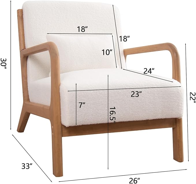 INZOY Mid Century Modern Accent Chair Set of 2, Lamb Wool Fabric Living Room - Image 3