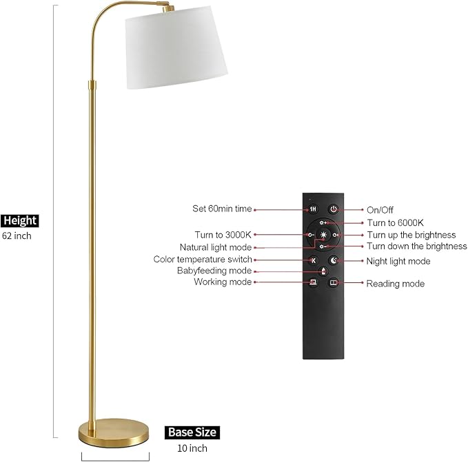 Oneach 62" Arc Floor Lamp for Living Rooms, Modern Reading Light for Bedrooms - Image 5