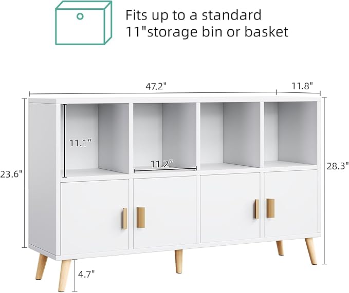 8-Cube Storage Organizer with Doors & 5 Solid Wood Legs, Mid-Century Modern - Image 3