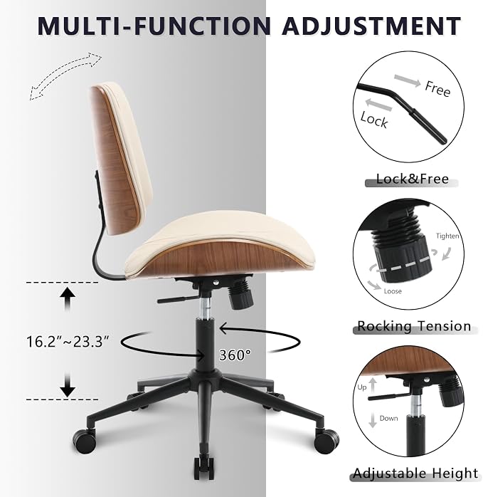 Home Office Chair No Arms with Wheels, Adjustable Height Small Desk Chair - Image 6