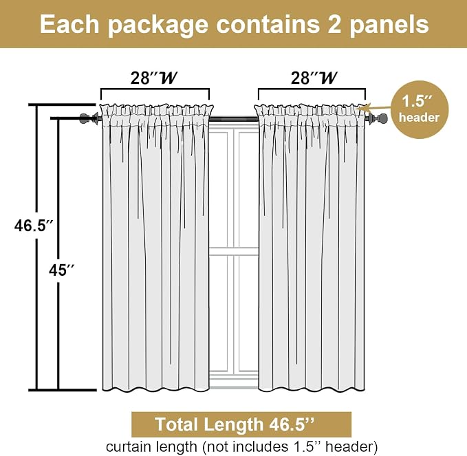 Lecloud Leia Navy Blue Sheer Curtains 45 Inch Length 2 Pcs, Dual Rod Pocket - Image 3