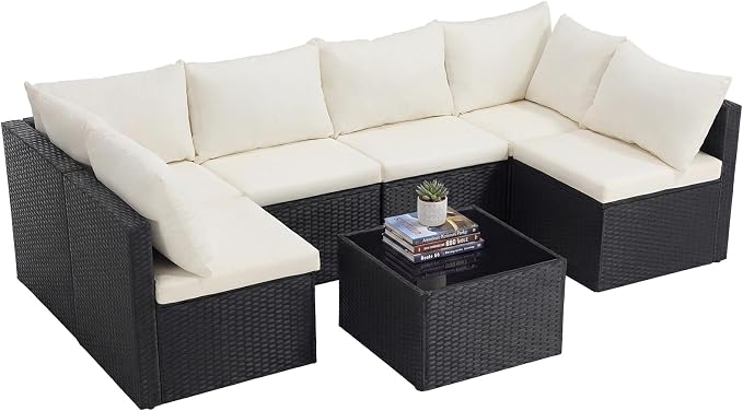 Sweetcrispy 7-Piece Outdoor Patio Sectional Sofa, Modular PE Wicker Outdoor - Image 8