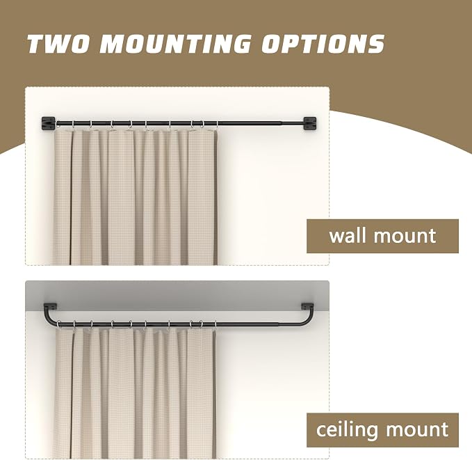 UIOSANRT Curtain Rods for Windows 28 to 48 inch, 5/8" Diameter Black Warp - Image 3