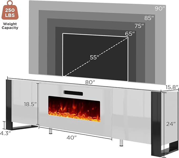 AMERLIFE 3-Piece Modern Wall Unit Entertainment Center Set, High Gloss 80" - Image 9