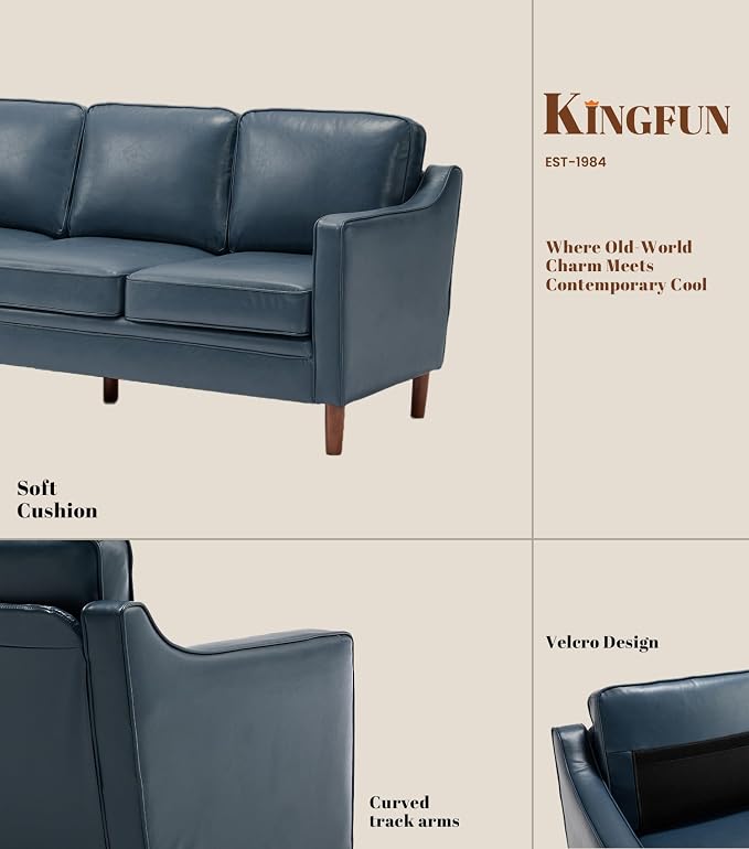 Kingfun 80" Faux Leather Sofa, 3 Seater Couch, Mid Century Modern Couches - Image 7