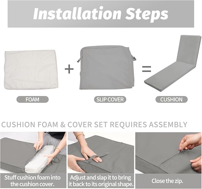Outdoor Chaise Lounge Cushions for Patio, Lounge Chair Cushions, Waterproof - Image 5