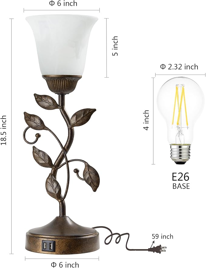 Set of 2 Touch Farmhouse Bedroom Table Lamps, Nightstand Vintage Flower Lamps - Image 6