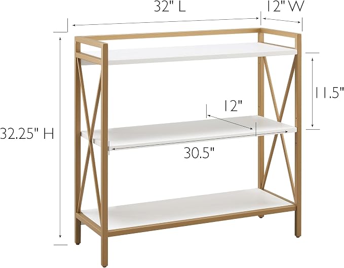 Leick Home Claudette Bookshelf, Satin Gold, 3 Shelves, Easy Assembly, 12 in D x - Image 3