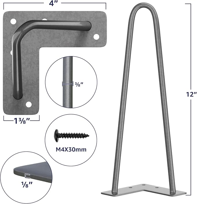 SMARTSTANDARD 12 Inch Heavy Duty Hairpin Furniture Legs, Metal Home DIY Projects - Image 2