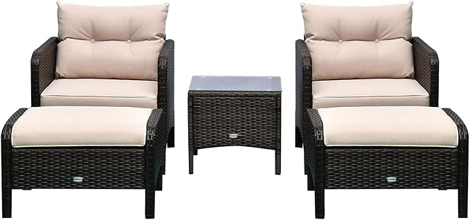 Outsunny 5 Pieces Rattan Wicker Lounge Chair Outdoor Patio Conversation Set - Image 6