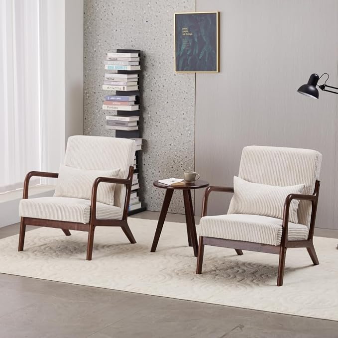 Hanuq】Mid-Century Modern Accent Chair&Coffee Table Set, Vintage Luxury Style - Image 9