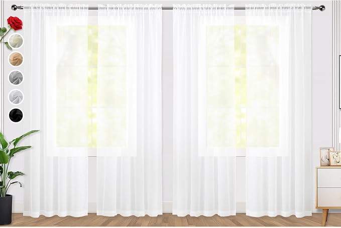 SpaceDresser Sheer White Curtains 4 Panels Rod Pocket Semi-Sheer Curtain 90 by SpaceDresser