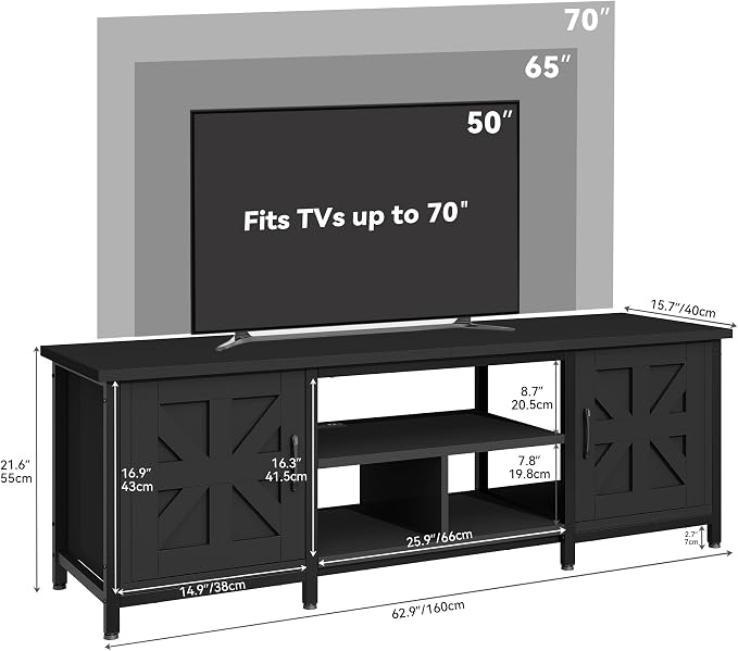 YITAHOME TV Stand with LED Lights & Charging Station, Farmhouse Entertainment - Image 2