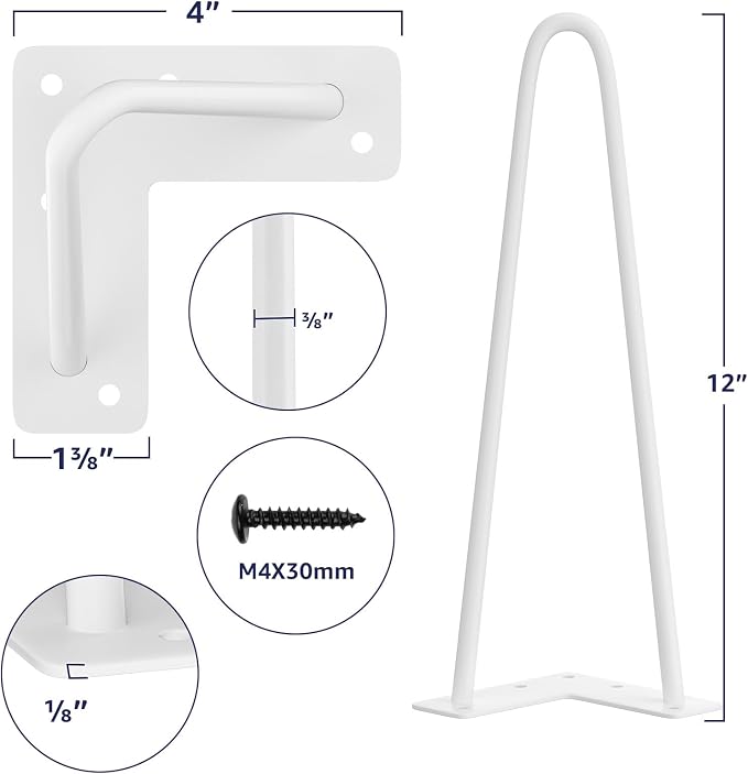 SMARTSTANDARD 12 Inch Heavy Duty Hairpin Furniture Legs, Metal Home DIY Projects - Image 2