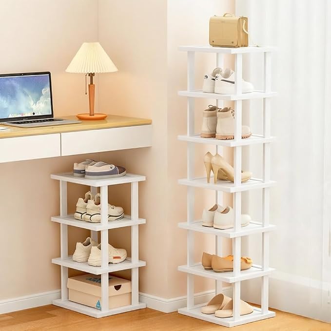 SAN HE Bamboo Shoe Rack 5Tier- Vertical White Shoe Rack - Image 8