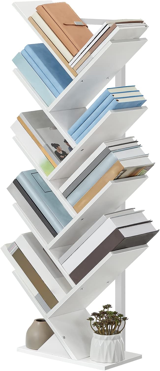 HOOBRO Tree Bookshelf, 9-Tier Bookcase Wooden Shelves, Floor Standing Storage by HOOBRO
