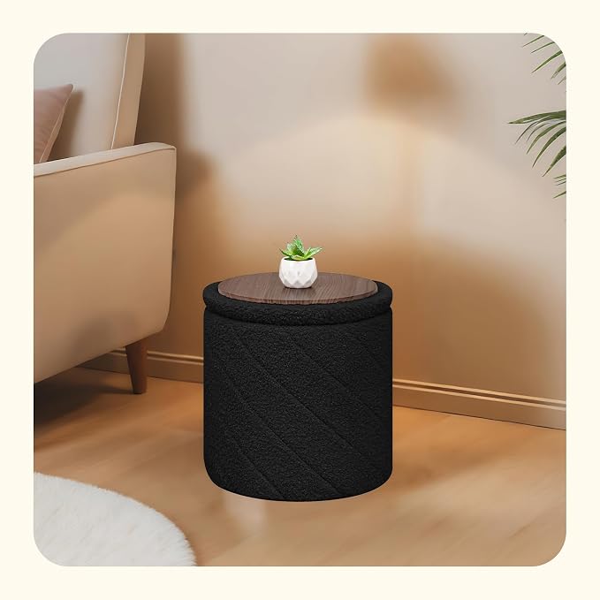 PINPLUS Ottoman with Stroage Round Boucle Ottoman and Tray Sherpa Removable - Image 2