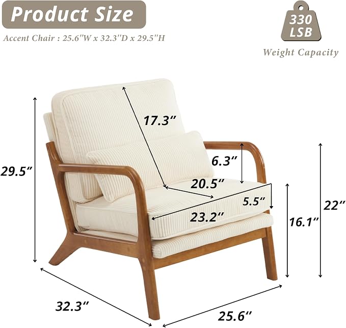 Karl home Mid-Century Modern Accent Chair, Living Room Chairs - Image 2