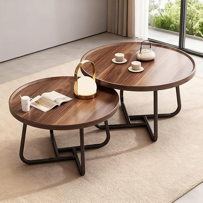 Round Nesting Coffee Table Set of 2, Mid Century Modern, Center - Image 9
