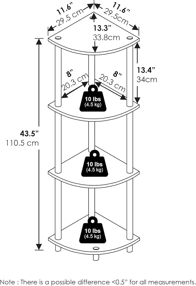 Furinno Turn-N-Tube Corner Shelf, 4-Tier Corner Bookshelf, Display Storage - Image 3