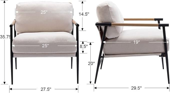 Ya-Home Mid-Century Accent Chair Set of 2, Soft Armchair Chenille Fabric Lounge - Image 2