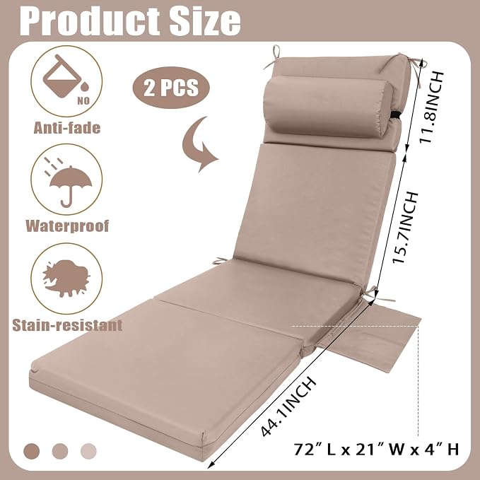Wenqik 2 Pcs Outdoor Chaise Lounge Cushion - Image 3