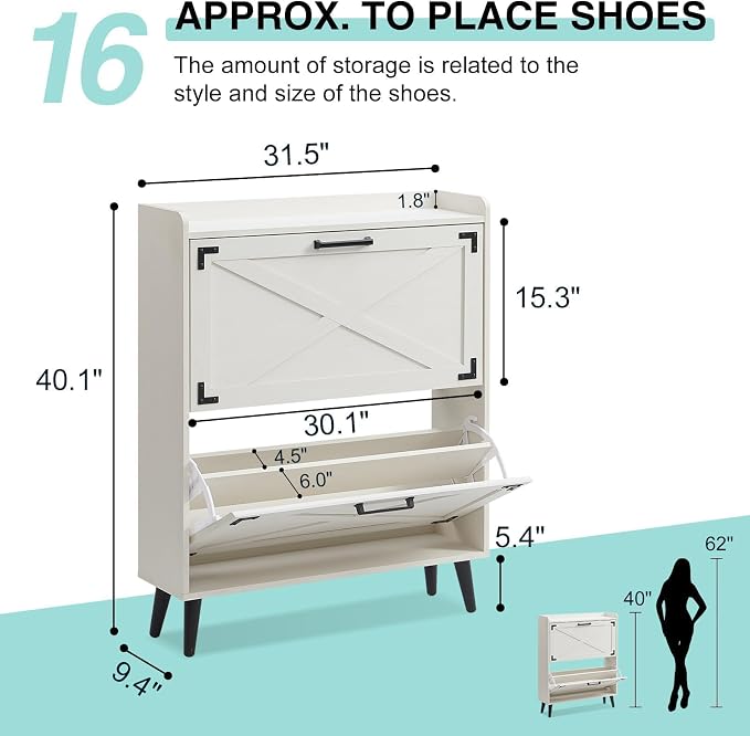 Barnyatoh Shoe Storage Cabinet, Farmhouse Shoe Organizer - Image 2