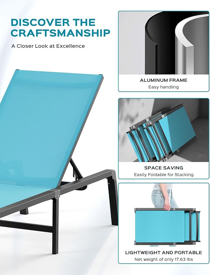 Patio Chaise Lounge Chair Set of 2, Foldable Lounge Chairs - Image 4